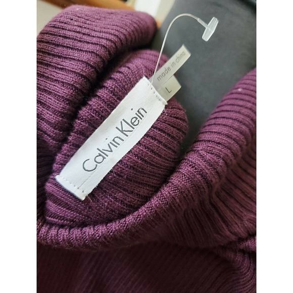Calvin Klein Women Purple 100% Acrylic Long Sleeve Turtle Neck Knee Length Dress - Picture 10 of 12